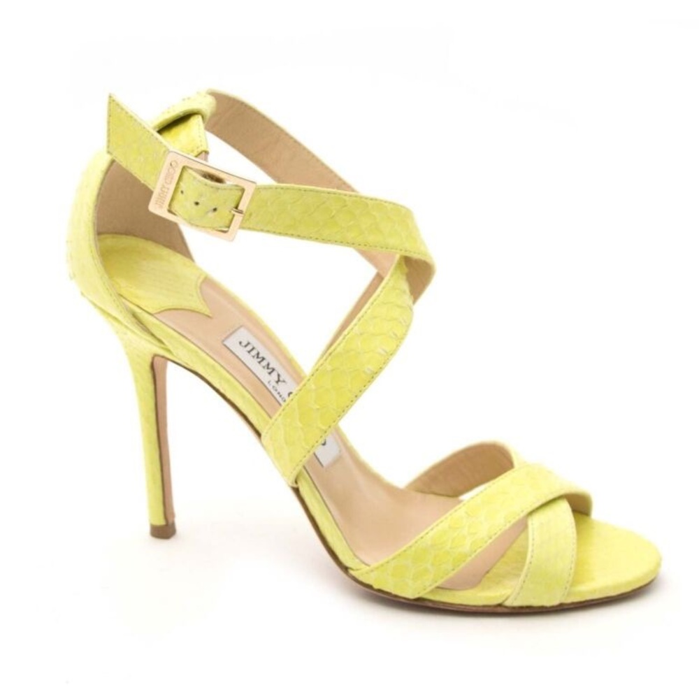 Jimmy Choo 100mm “Lottie” Chartreuse Elaphe Heels